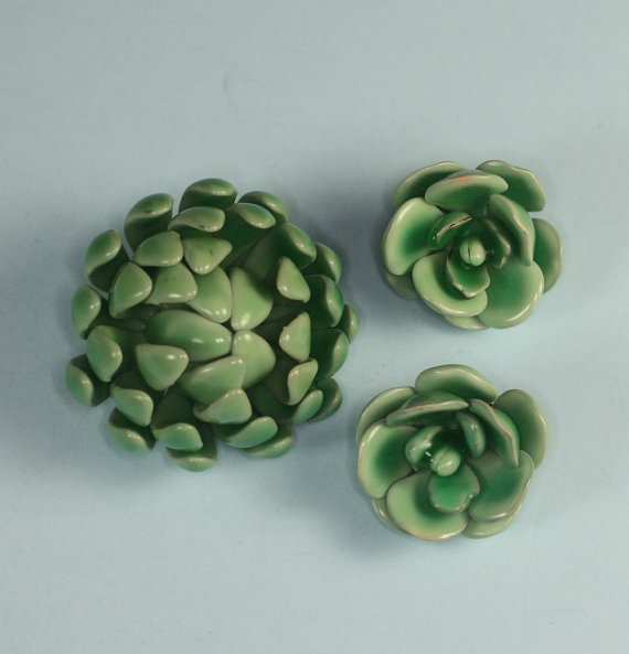 Green vintage floral brooch and clip earrings, $23 at Past Splendors