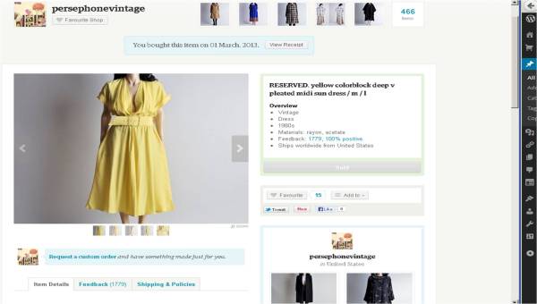 The description: vintage 80s deadstock yellow midi sun dress with wrap-style deep v pleated bodice. matching belt. full skirt. pockets at waist. (050d) fabric: rayon, acetate condition: excellent size: tag 10, fits like a medium - large (please check measurements for accuracy) (not pinned)